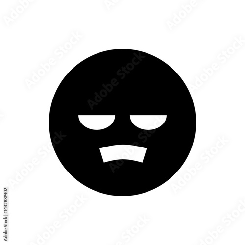Black circle with a simple face featuring downturned eyes and a straight mouth expressing disapproval