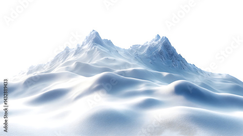 A snow-covered hill with a few small snow mounds, winter landscape style, isolated on white background