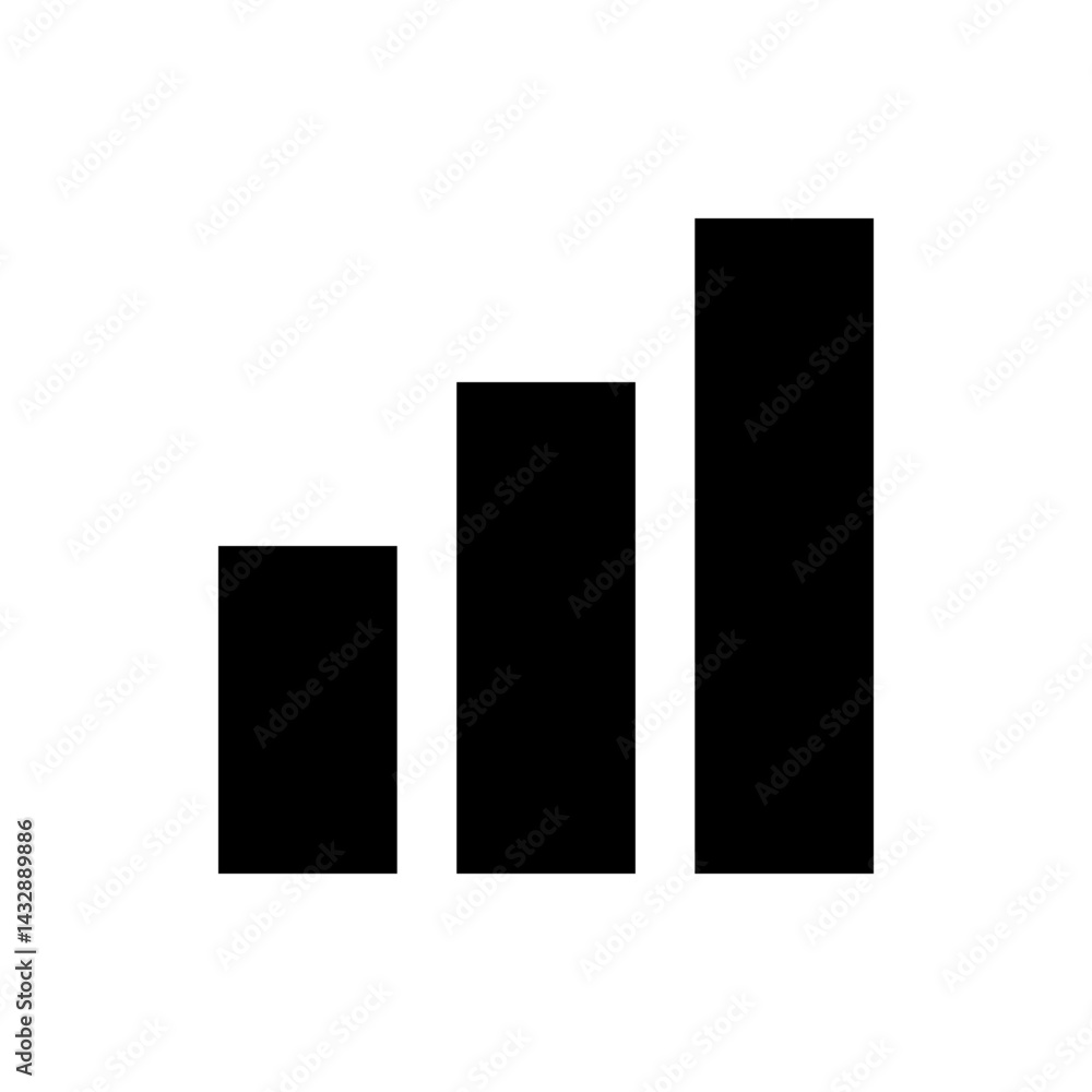 Black bars ascending in height representing a signal strength or a growing trend on a white background Black bars ascending in height representing a signal strength or a growing trend on a white background