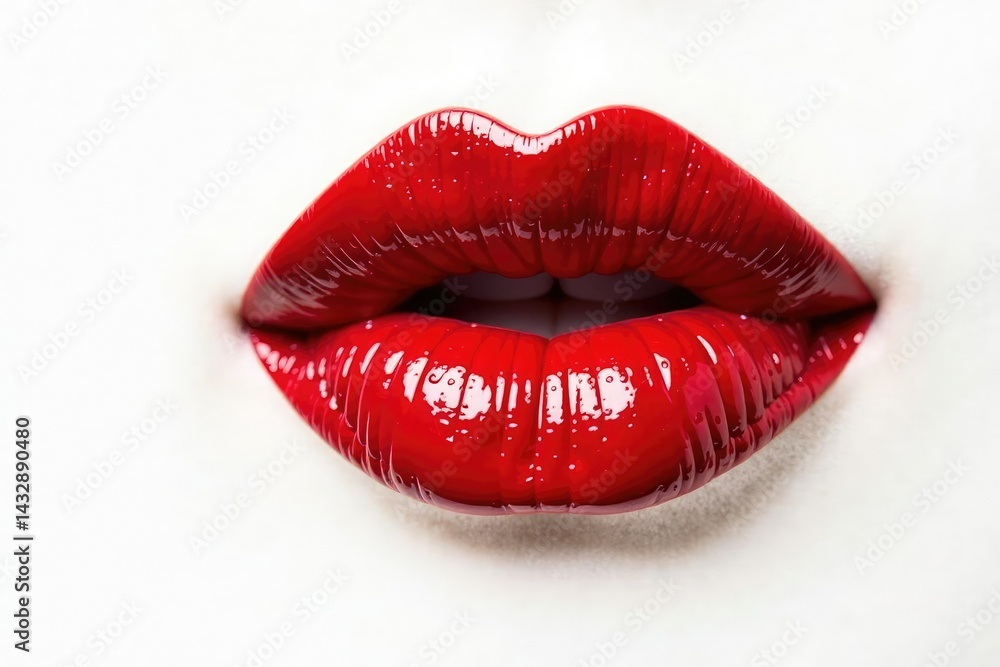 Obraz premium Bold red lipstick smear against stark white backdrop , isolated, mark, fashion