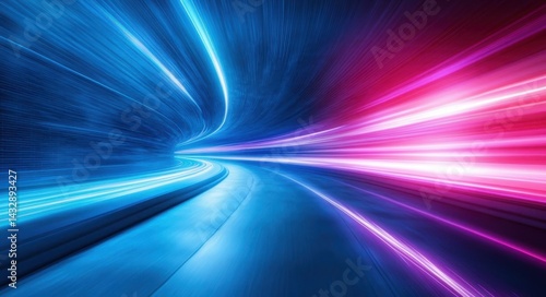 Blue Futuristic Background. Abstract Tunnel with Blue and Pink Light Rays
