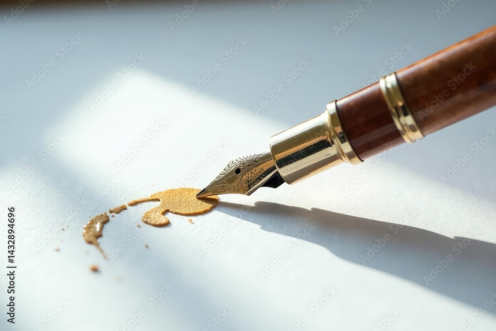 Naklejka premium Elegant fountain pen leaving a trail of ink on pristine white , luxury, isolated, white