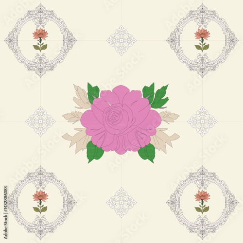 rose-patterned wall decoration tiles combined with fine patterns ,original vector.