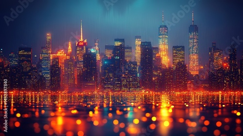 Wallpaper Mural Illuminated Cityscape Reflected in Water with Orange and Blue Hu Torontodigital.ca