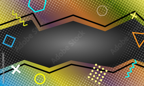 Memphis frame borders. modern abstract geometric posters with hipster shapes. Vibrant background with psychedelic gradient colors and playful patterns and retro futuristic 