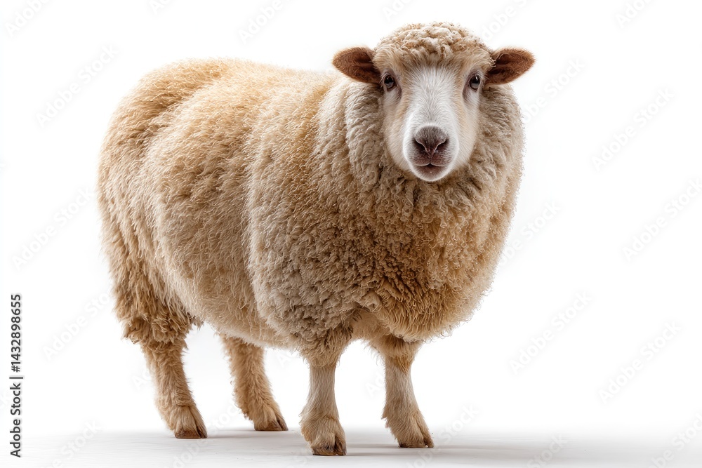 Fototapeta premium Sheep Standing on White Background