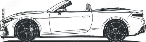 Side view illustration of a sleek modern convertible sports car with open roof and stylish design