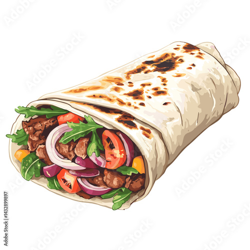 Shawarma wrap doner kebab fast food kebap vector illustration isolated on a white background