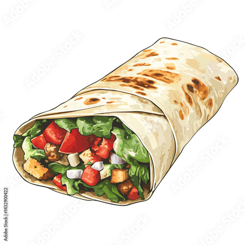 Shawarma wrap doner kebab fast food kebap vector illustration isolated on a white background