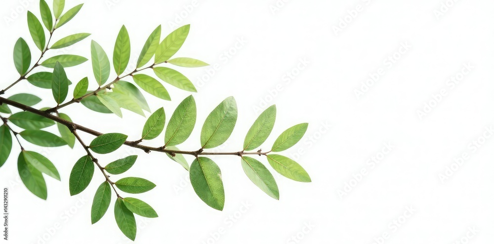 Leafy branches with delicate ferns isolated on white, botanicals, simplicity Leafy branches with delicate ferns isolated on white, botanicals, simplicity