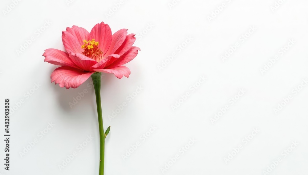 Single stem of isolated flower against stark white canvas, nature, elegant Single stem of isolated flower against stark white canvas, nature, elegant