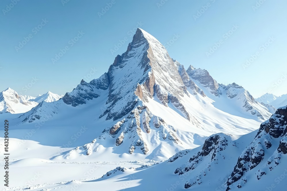 Obraz premium Snow-covered mountain peak, pristine white landscape , elevation, beauty, rocks