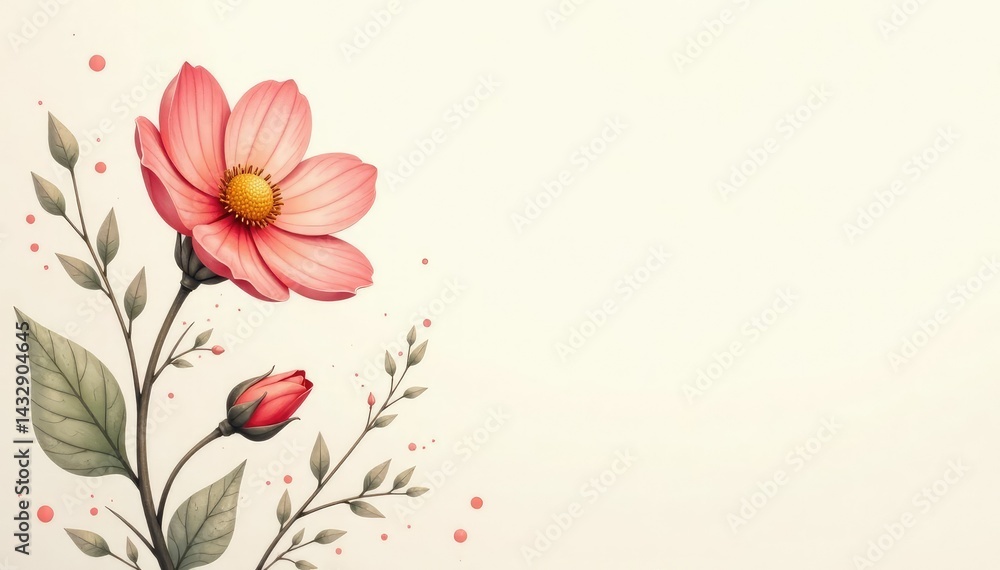 Subtle floral motif, delicate line art, muted tones on light background , texture, muted Subtle floral motif, delicate line art, muted tones on light background , texture, muted