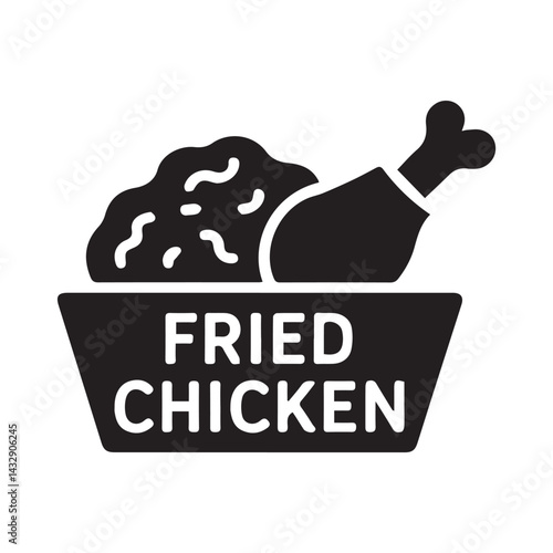 Black Fried Chicken Vector Icon on Plain Background