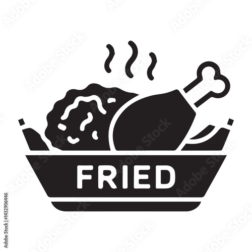 Clean Black Fried Chicken Icon on White Canvas