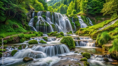 Cascade flowing down Toplita in Transylvania, green, scenery,  green, scenery, forest,waterfall
