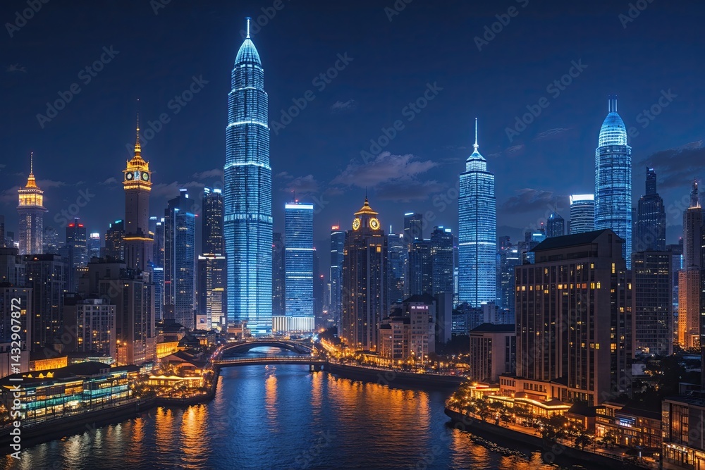Obraz premium Global Connections in Illuminated Nocturnal Cities
