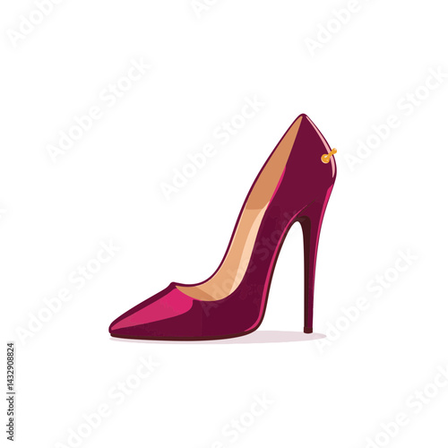 Elegant burgundy high-heeled shoe on white background, sophistication