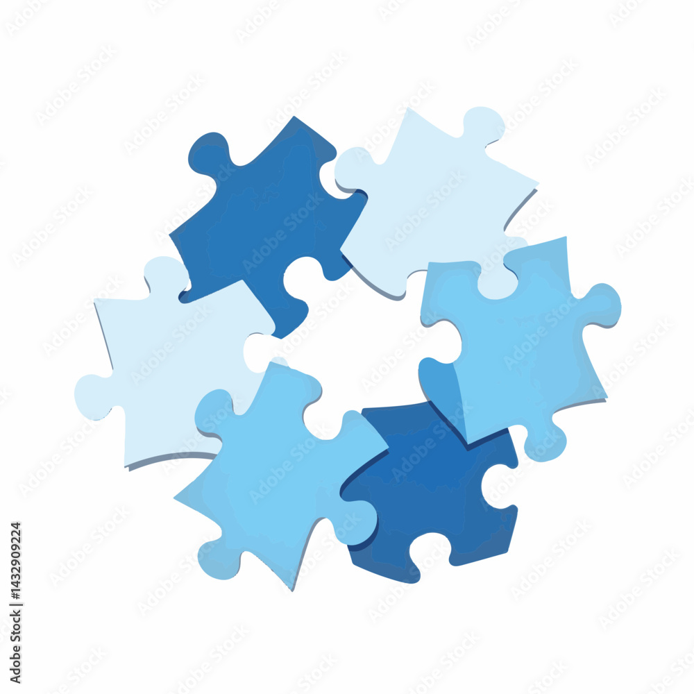 Fragmented blue puzzle pieces representing team in crisis, conflict resolution Fragmented blue puzzle pieces representing team in crisis, conflict resolution