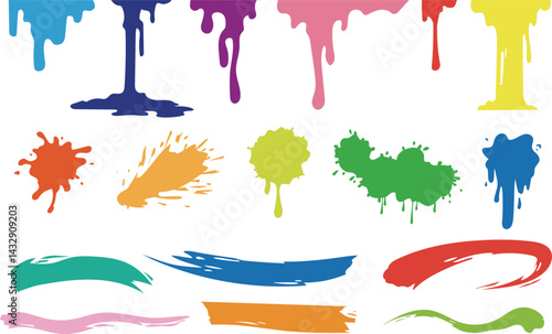 カラフルなインクのシルエットベクター素材セット