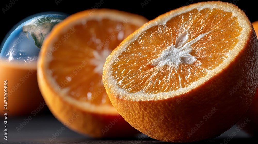 Fresh orange slices with a globe Fresh orange slices with a globe