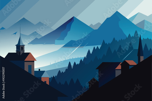 fog and rain veiling mountain village rooftops .eps
