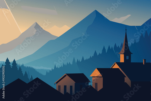 fog and rain veiling mountain village rooftops .eps
