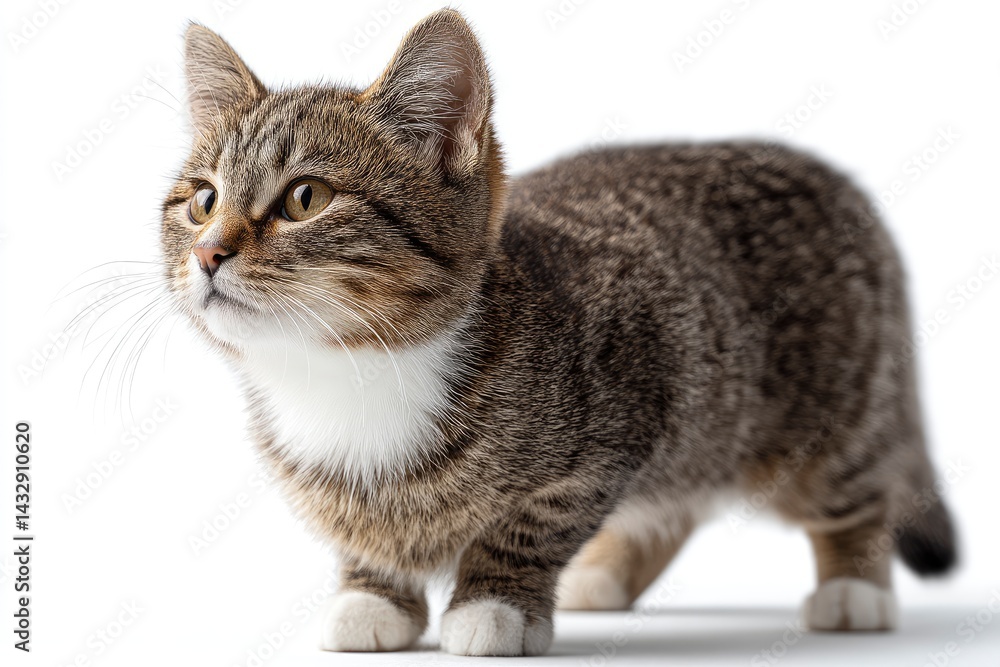 Obraz premium Gray Tabby Munchkin Cat on White Background