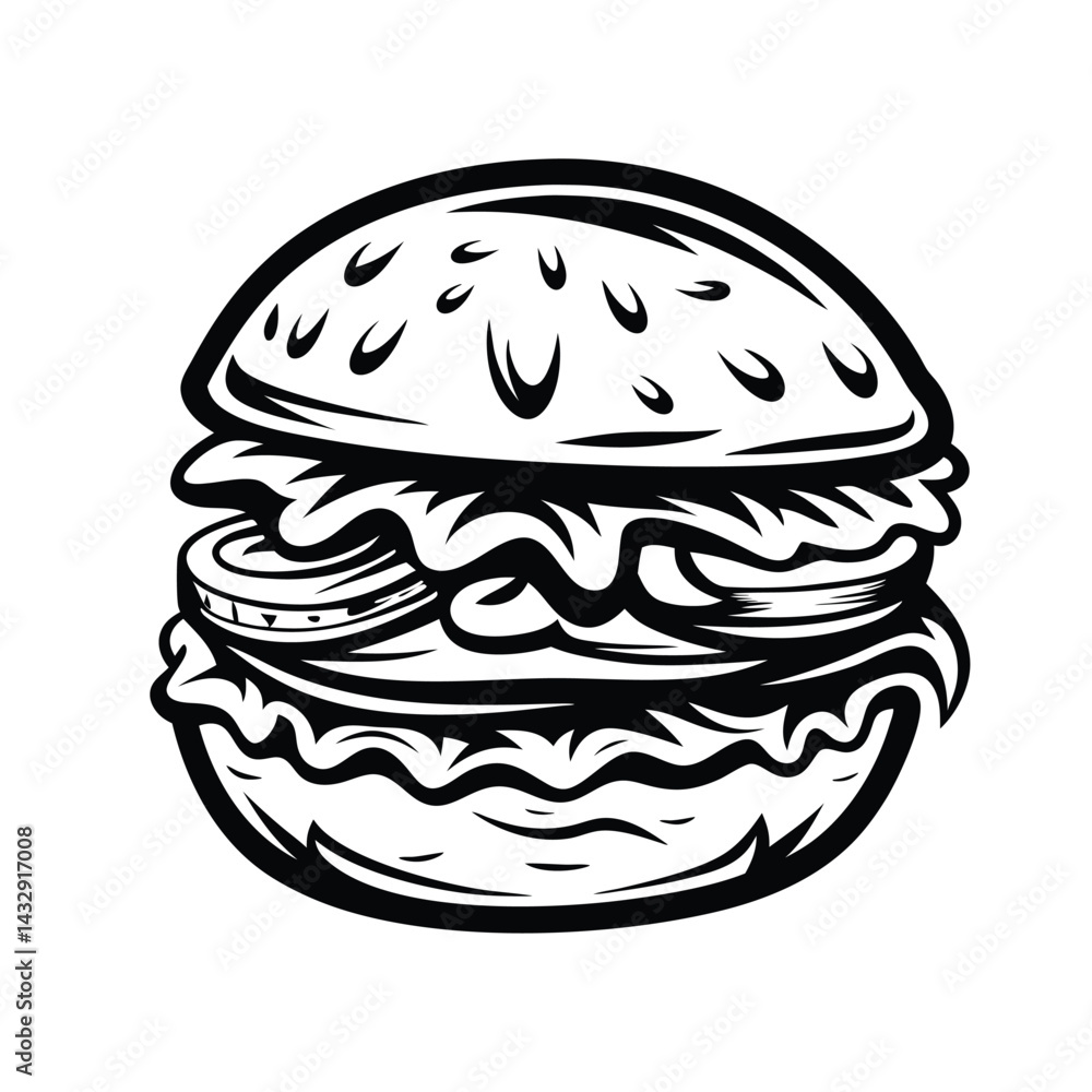 Burger Icon Minimalist Black and White Fast Food with Bold Outline Design Burger Icon Minimalist Black and White Fast Food with Bold Outline Design