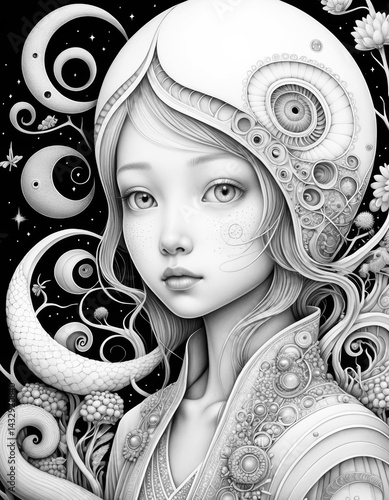 Surreal Princess Coloring Page Illustration