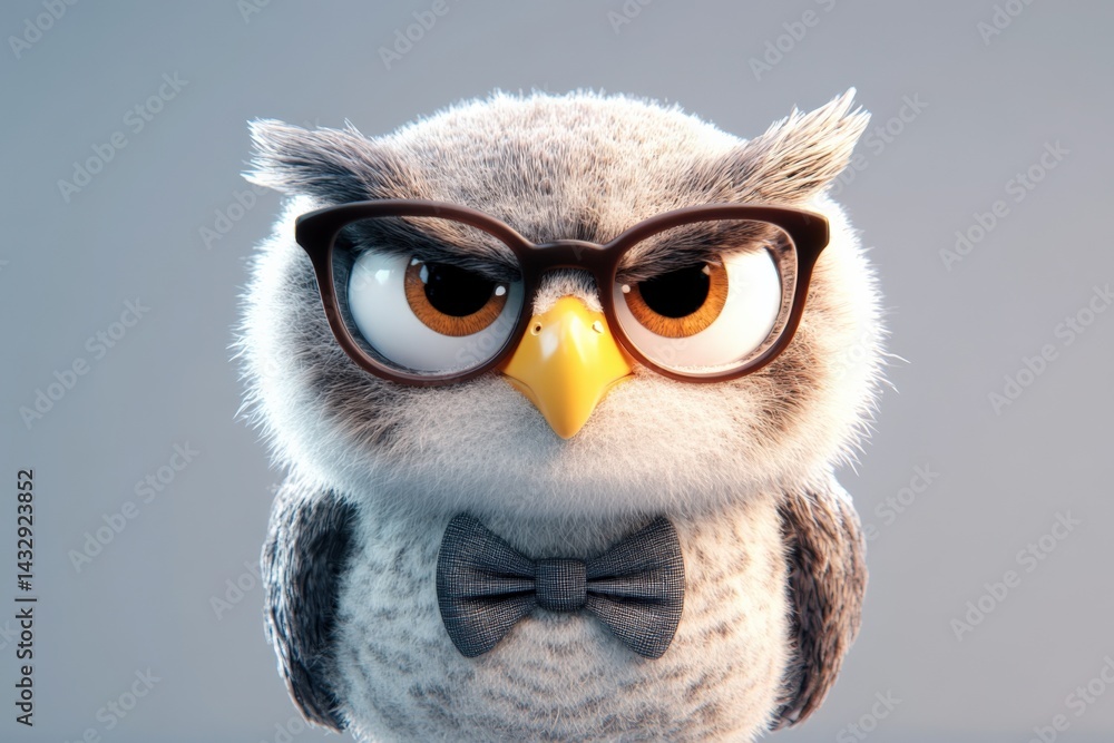 Naklejka premium Owl wearing glasses and a bow tie