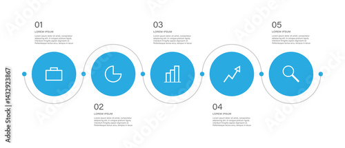 Simple business or marketing infographic template with five steps or options. Vector infographic design with icons and text.