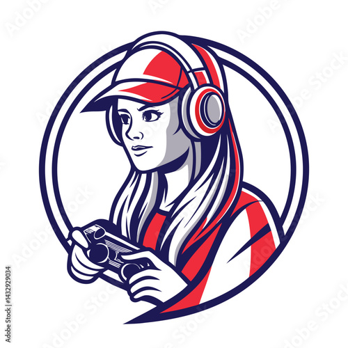 Gamer girl in headphones playing video games