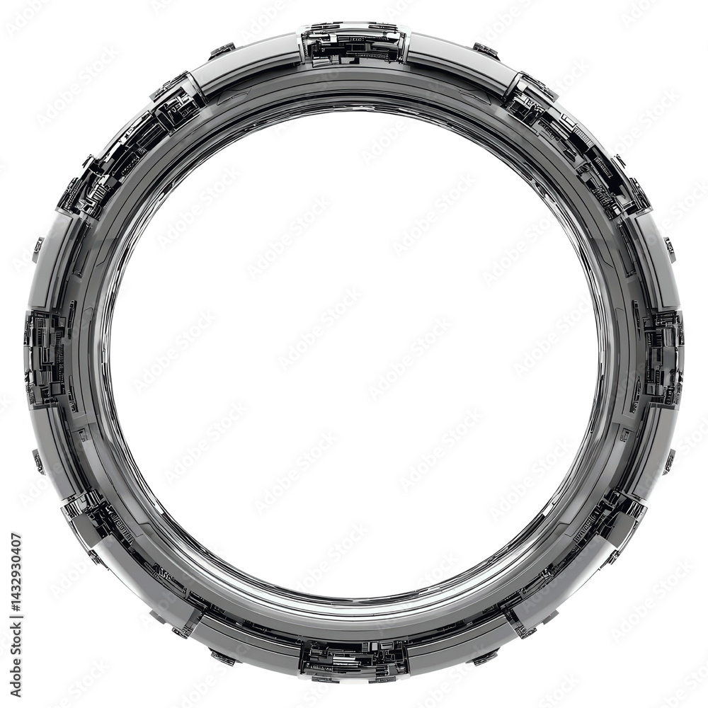 Fototapeta premium Abstract Metallic Ring Frame Futuristic Circular Design Element