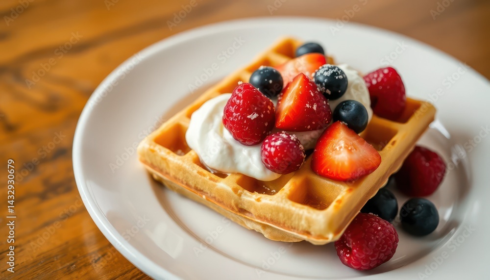 Waffle topped with berries and whipped cream (1) Waffle topped with berries and whipped cream (1)