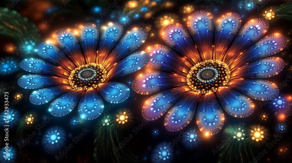 Fototapeta premium Glowing Flowers Night Sky Art