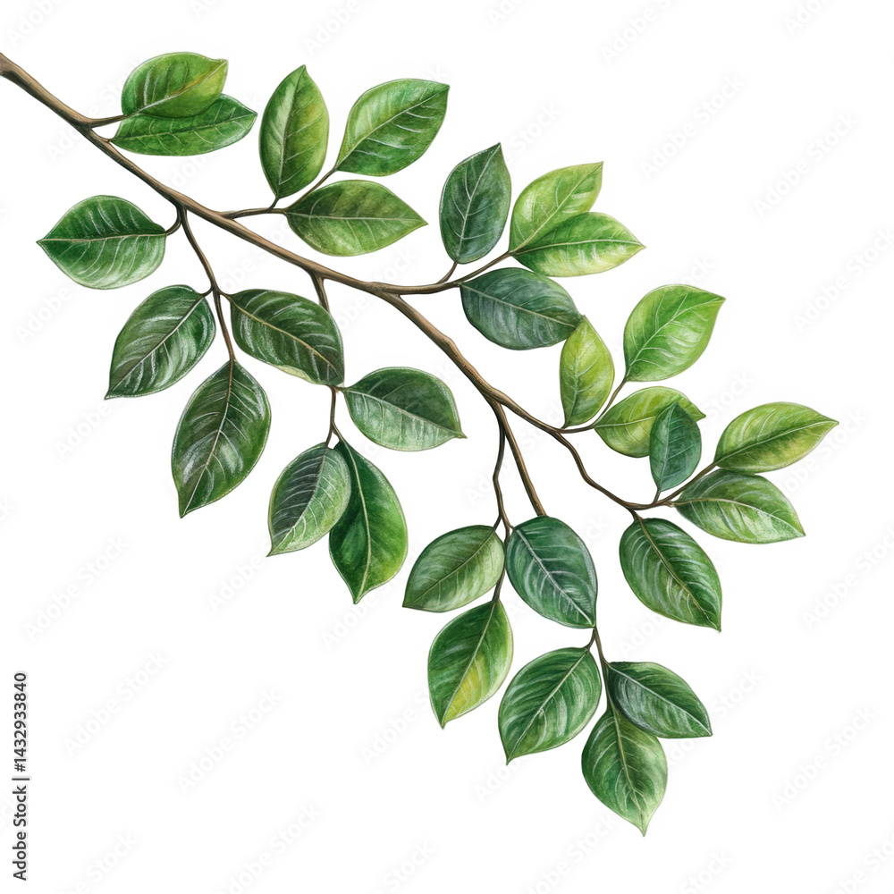Fototapeta premium Vibrant green branch with lush leaves isolated on leaf plant fresh flora on transparent background