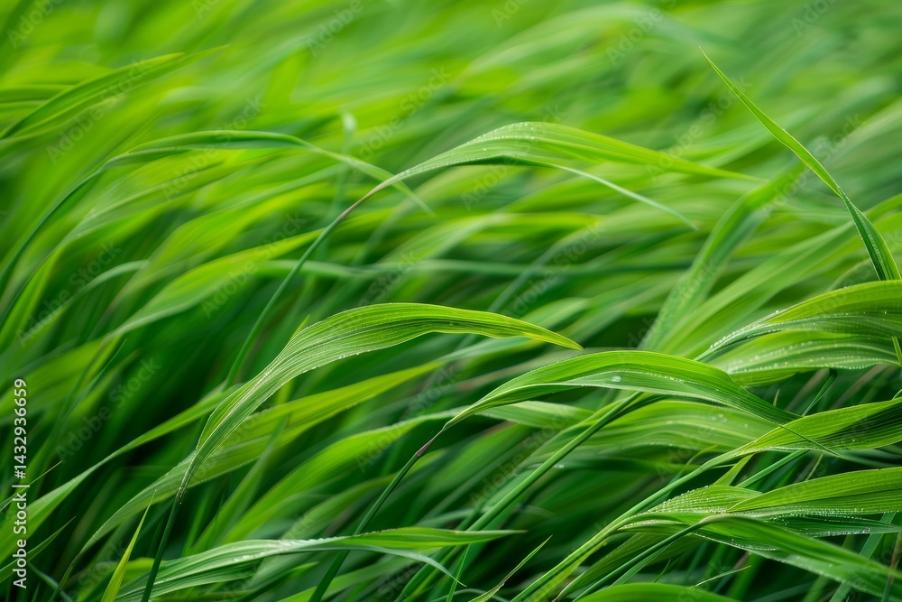 Green grass blades sway gently in the wind on a bright, sunny day, Vibrant green blades swaying in the wind Green grass blades sway gently in the wind on a bright, sunny day, Vibrant green blades swaying in the wind