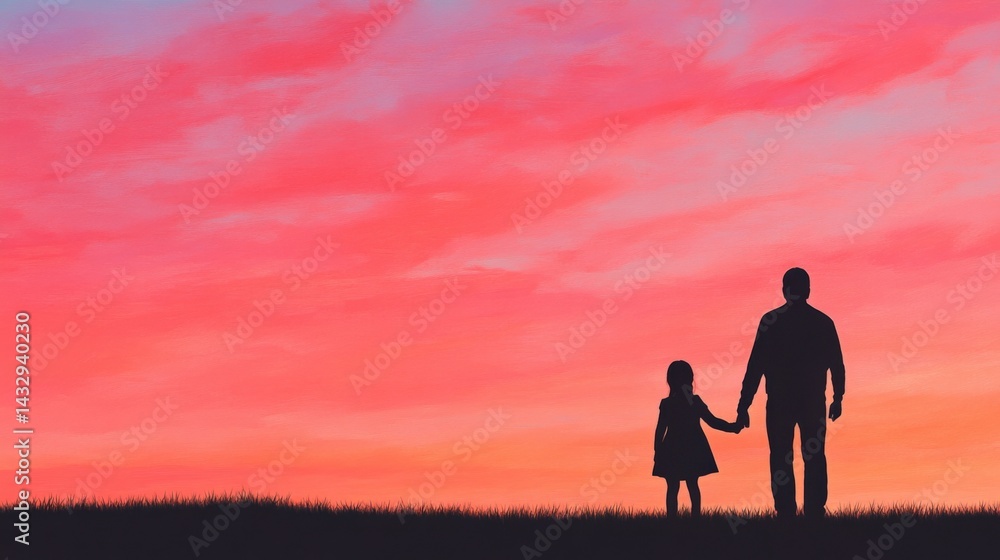 Obraz premium Father and daughter at sunset