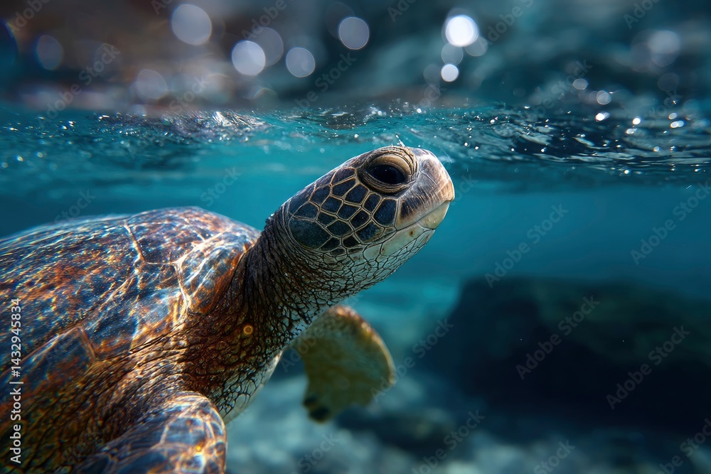 Fototapeta premium Sea Turtle Swimming in Ocean Water