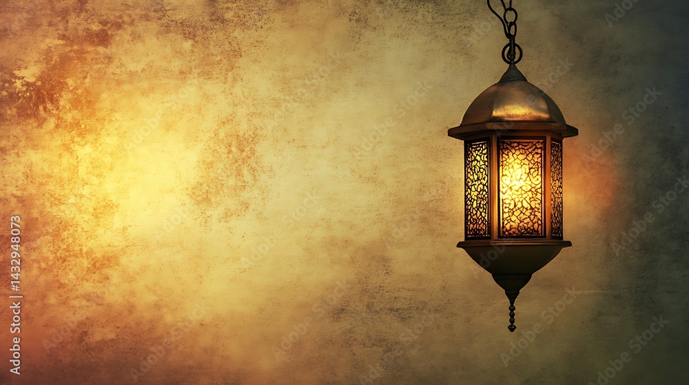 Illuminated Lantern on Textured Wall Illuminated Lantern on Textured Wall