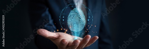 Obraz na płótnie Holographic fingerprint displayed in a hand. w salonie