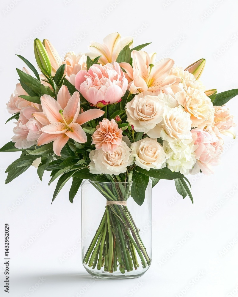 Obraz premium Luxurious Pink and White Bouquet: Peonies, Lilies in Crystal