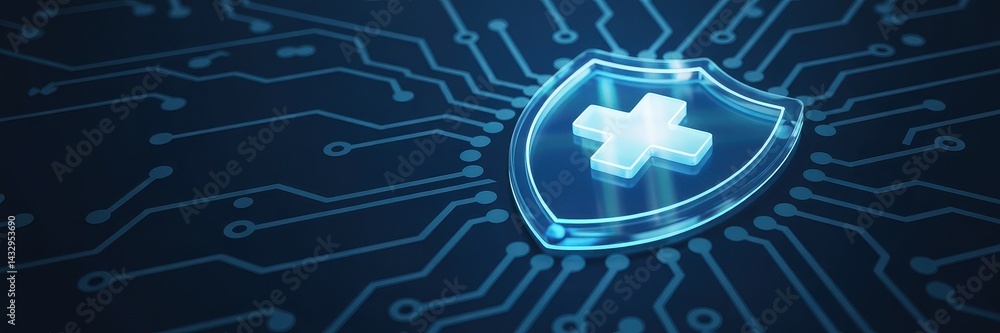 Digital health protection symbol on circuit board