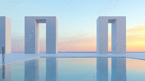 Minimalist architecture by a pool