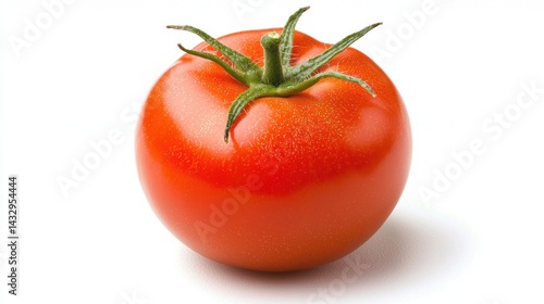 Wallpaper Mural A ripe, red tomato with a green stem and leaves sits on a white background. Torontodigital.ca