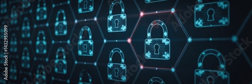 Obraz na płótnie Network security system with multiple lock icons w salonie