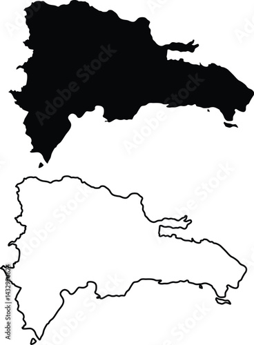 Map of Dominican Republic Silhouette Flat and Outline Design