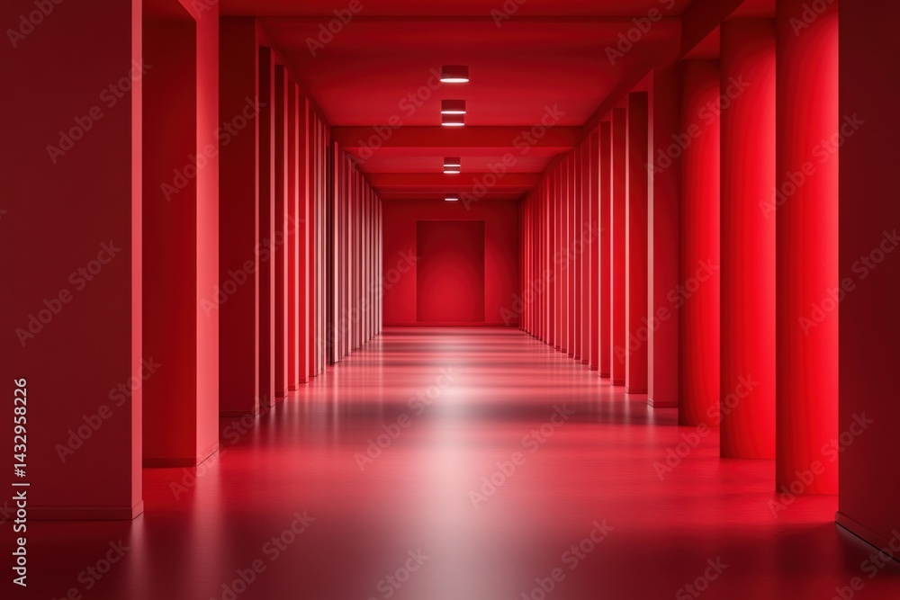 Fototapeta premium Red architectural hallway