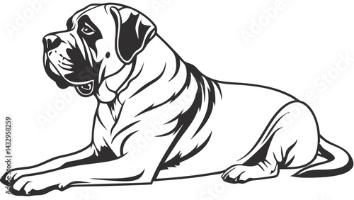 mastiff Line Drawing Isolated on White Background Vector